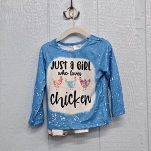 NWT 2/3 Blue Kids Outfit with Chicken Print